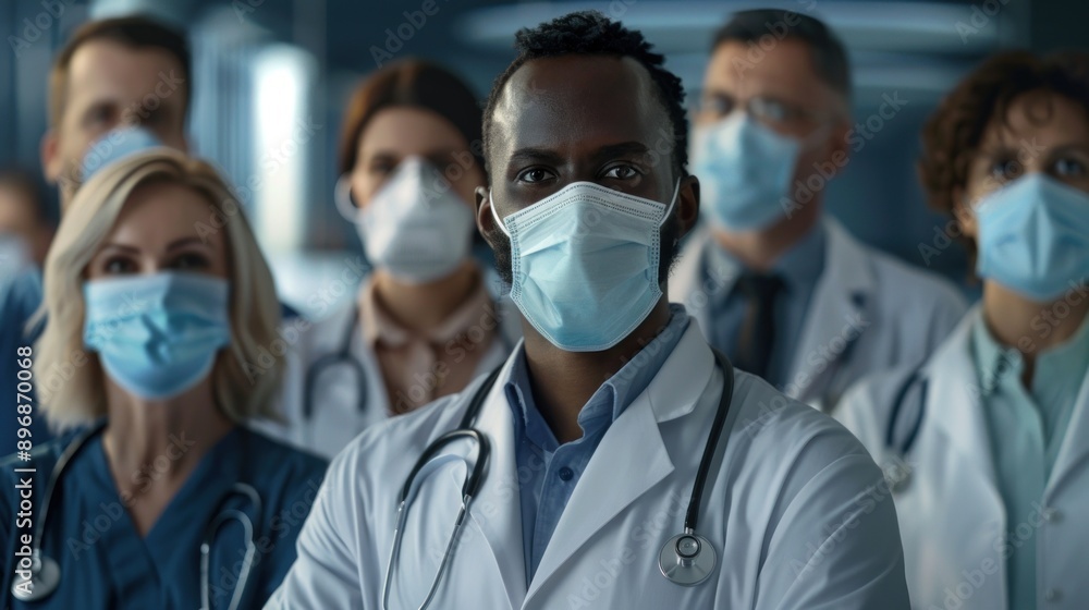Doctor with fellow company employees Doctor with fellow company employees