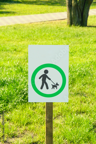 Sign in the park that you need to clean up after your animals, Signpost, park, walk, sports ground, path, signs, guide, recreation, summer, spring, trees, introductory information