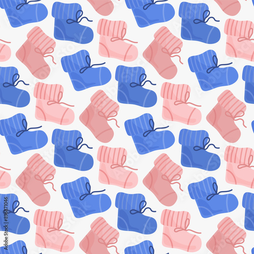 Pattern with pink and blue kids socks. Gender Reveal Party Pink and Blue Background. Vector illustration