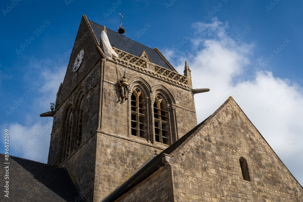 Fototapeta premium Sainte-Mère-Église, Famous for WWII D-Day Parachute Memorial