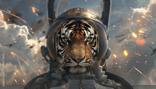 Tiger Pilot Flying Through A Storm Of Fire photo