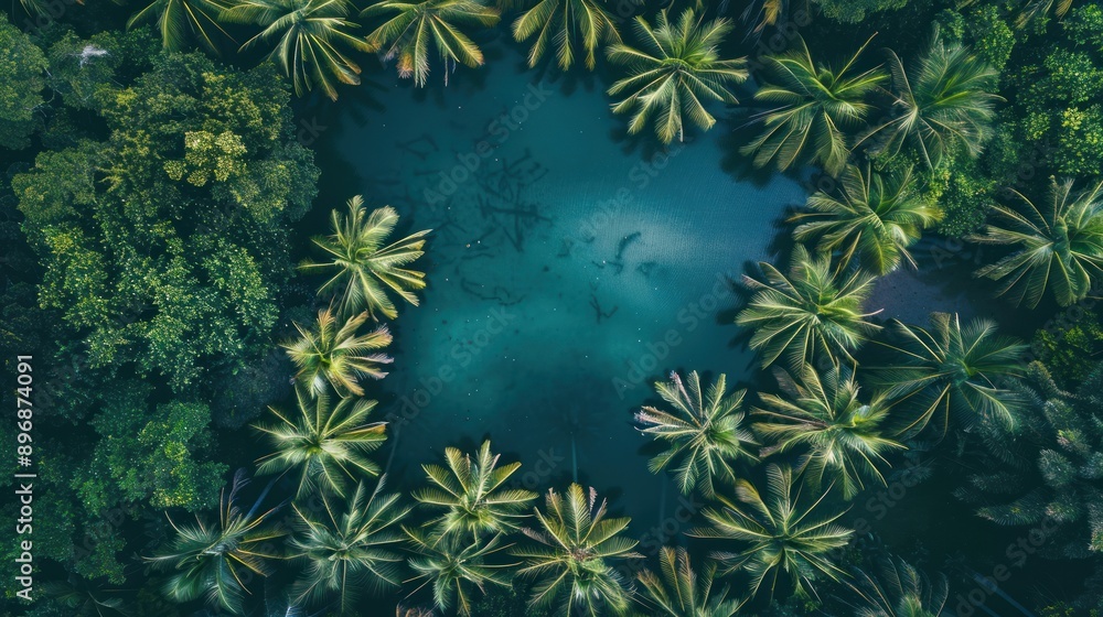 Aerial View of a Lagoon Surrounded by Palm Trees Aerial View of a Lagoon Surrounded by Palm Trees