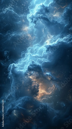 Wallpaper Mural abstract art black and light blue cloud mixed to gether, black background, universe, Ultra high resoulation, Torontodigital.ca