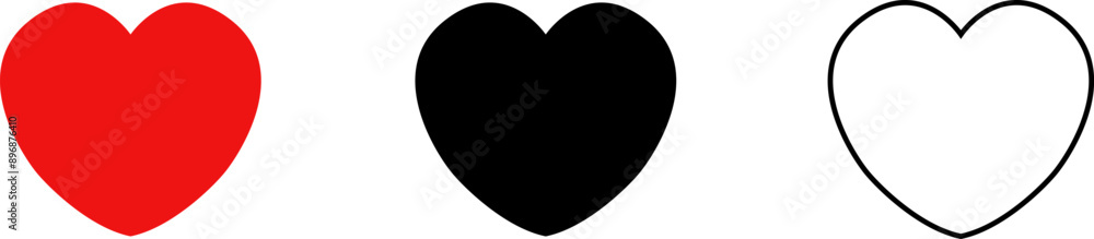 Heart or like icon. Valentines Day. Social network like red heart buttons. Perfect Love symbol. Live stream video chat like. Vector illustaration isolated on white background. Heart or like icon. Valentines Day. Social network like red heart buttons. Perfect Love symbol. Live stream video chat like. Vector illustaration isolated on white background.