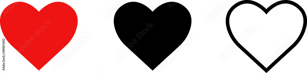 Heart or like icon. Valentines Day. Social network like red heart buttons. Perfect Love symbol. Live stream video chat like. Vector illustaration isolated on white background. Heart or like icon. Valentines Day. Social network like red heart buttons. Perfect Love symbol. Live stream video chat like. Vector illustaration isolated on white background.