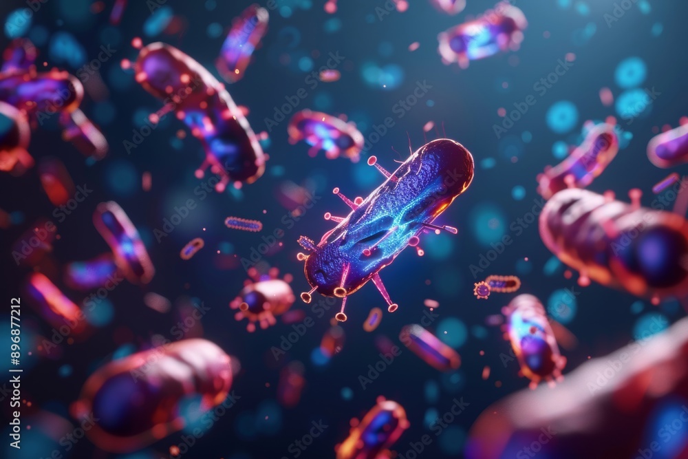 Obraz premium Microscopic bacteria can spread via contact, highlighting the importance of hygiene and preventive measures to control their transmission and reduce the risk of infection.