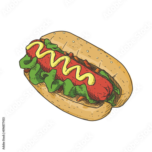 hotdog in vintage hand drawn style