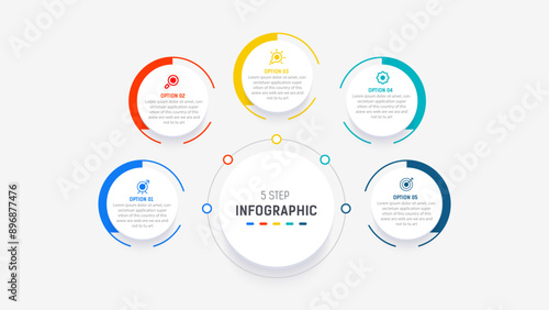Five Step Infographic design element template for presentation. info graphic illustration. process diagram and presentations step,  banner, flow chart, 5 option template.