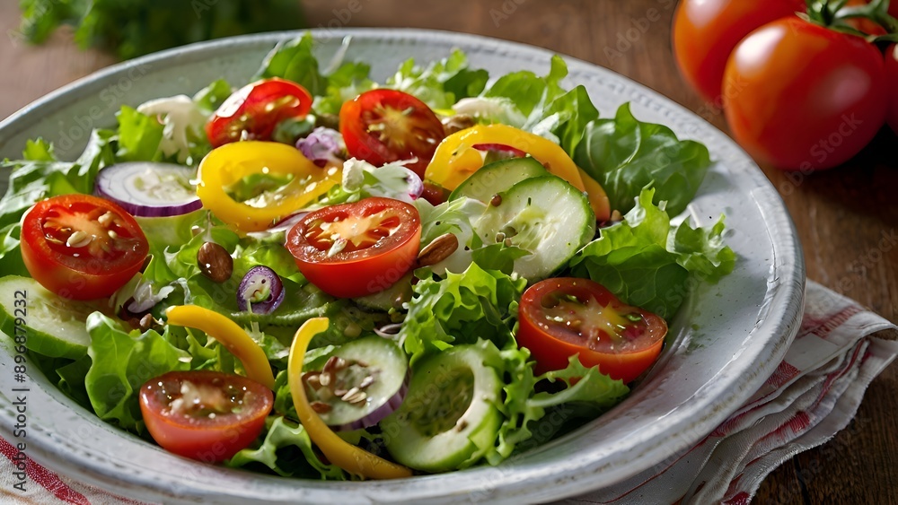 Fresh Garden Salad with Colorful Vegetables and Vinaigrette Dressing Fresh Garden Salad with Colorful Vegetables and Vinaigrette Dressing
