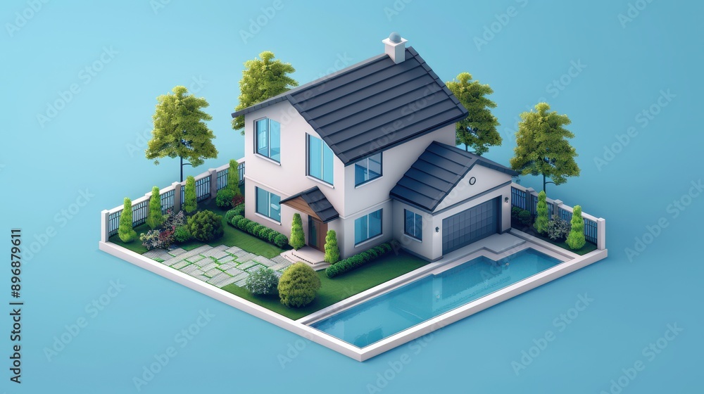 Modern Home with Swimming Pool and Lush Landscaping Modern Home with Swimming Pool and Lush Landscaping