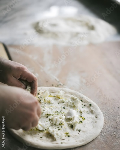 Woman prepare dumpling skin, Making dough on wooden table, Vintage color tone tuned