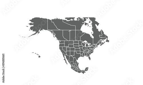North America map isolated on white background. for website layouts, background, education, precise, customizable, Travel worldwide, map silhouette backdrop, earth geography, political, reports.
