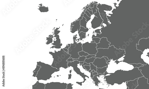 Political Map of Europe isolated on white background. for website layouts, background, education, precise, customizable, Travel worldwide, map silhouette backdrop, earth geography, political, reports.