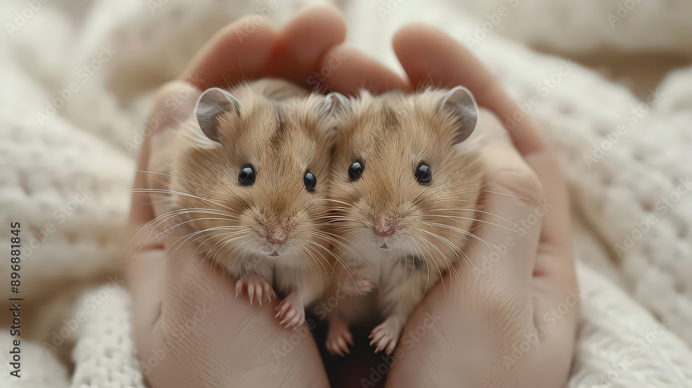 adorable hamsters nestled in a pair of hands, looking directly at the camera. The image emphasizes cuteness, warmth, and the bond between pets and their owners. adorable hamsters nestled in a pair of hands, looking directly at the camera. The image emphasizes cuteness, warmth, and the bond between pets and their owners.