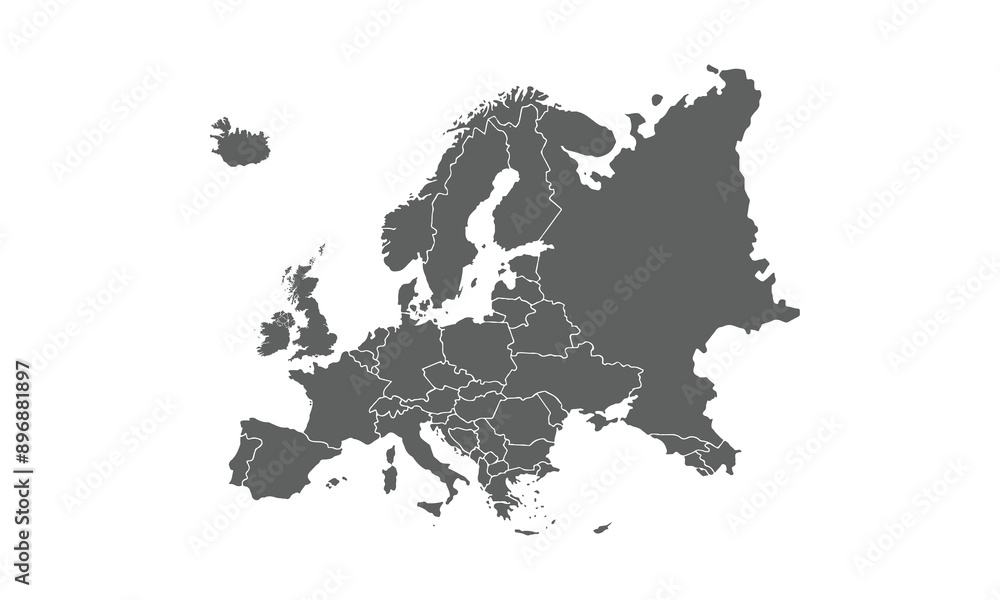 Obraz premium Political Map of Europe isolated on white background. for website layouts, background, education, precise, customizable, Travel worldwide, map silhouette backdrop, earth geography, political, reports.