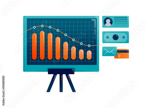 Business illustration of board that shows ups and downs or volatility in company for meeting needs. Can be used for landing pages, websites, mobile apps, posters, flyers