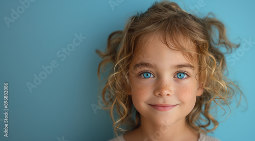 A girl on a blue background, created with the help of generative AI technology.