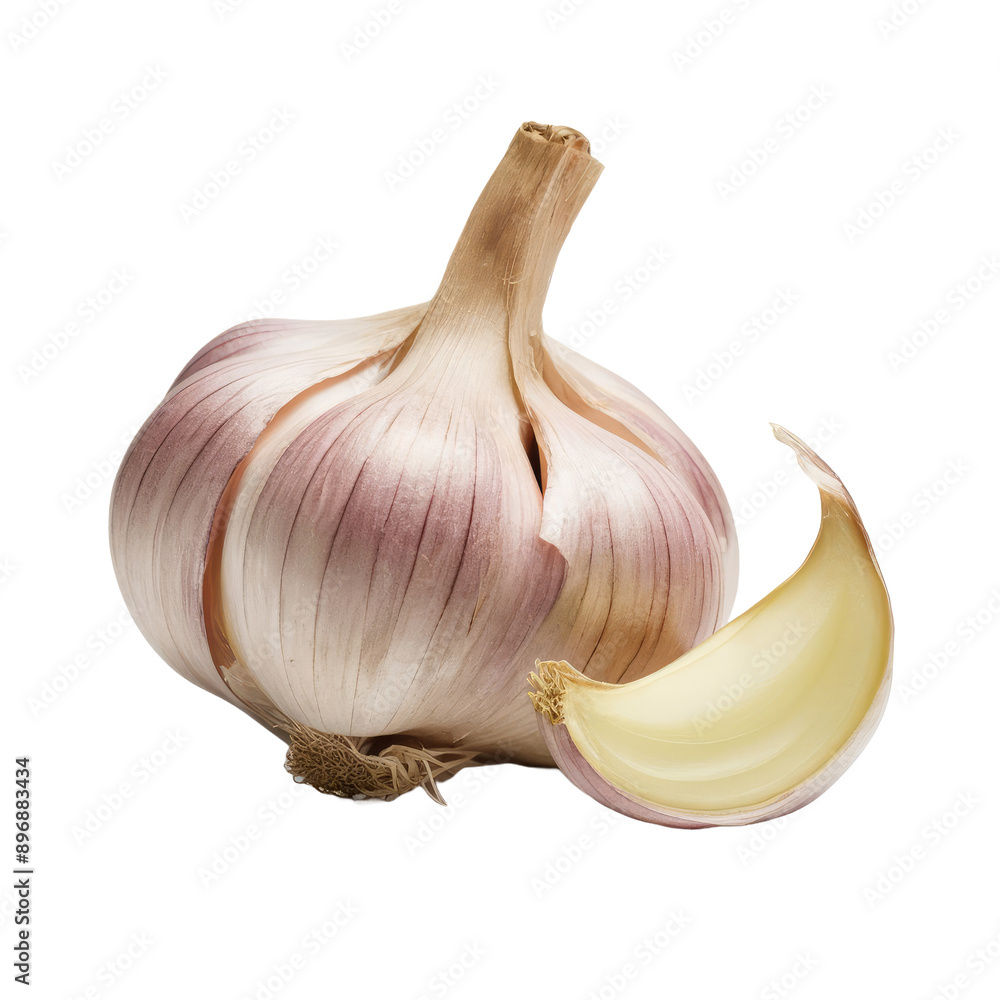 Obraz premium a whole fresh garlic head and clove segment isolated on white background.