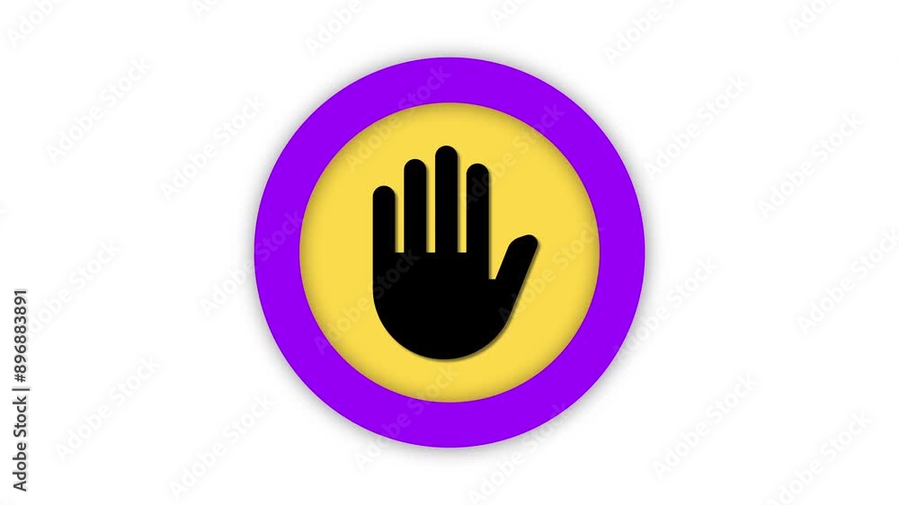 Stop hand symbol icon with yellow circle animation on a white background. Stop hand symbol icon with yellow circle animation on a white background.