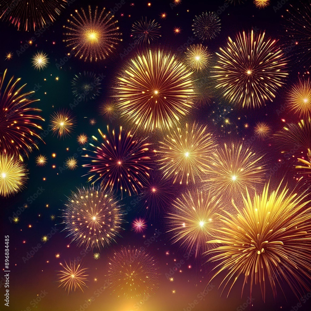 Naklejka premium 花火が豪華絢爛に彩る夜空