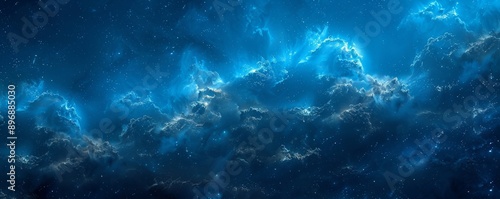 Dark blue abstract background. Night sky with clouds and moonlight. Navy blue sky background with copy space for design. Web banner, Generative AI