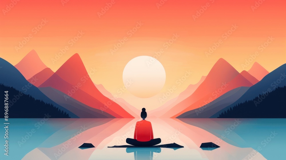 Reflective insight, person contemplating in nature, flat design illustration Reflective insight, person contemplating in nature, flat design illustration