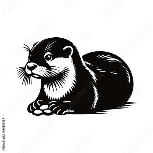 Wildlife mammal otter silhouette vector on white color background.