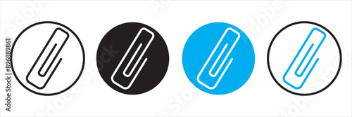 Black isolated icon of paper clip on white background. Silhouette of paper clip. Flat design.
