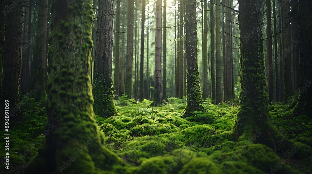 Fototapeta premium Beautiful view of moss trees growing in the forests