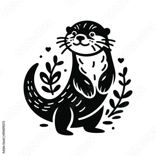 Wildlife mammal otter silhouette vector on white color background.