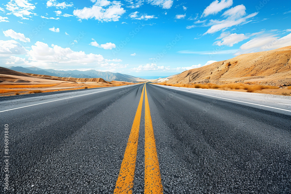 Fototapeta premium Empty asphalt road, Adventure road in desert