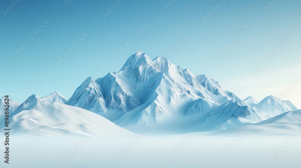 Obraz premium Snow-covered mountain peaks under a clear blue sky, realistic, 8K, UHD