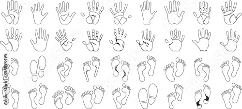 Handprint  line art footprint outline vector set, for creative design, human touch, identity mark, individuality symbol