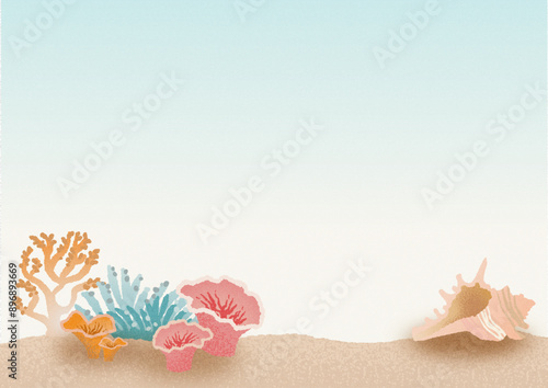 the sea under water among the bright coral reefs illustration background