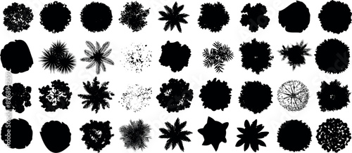 Tree top view silhouette collection, diverse foliage patterns, perfect Tree top view for architectural plan, landscape design, and urban planning visualization
