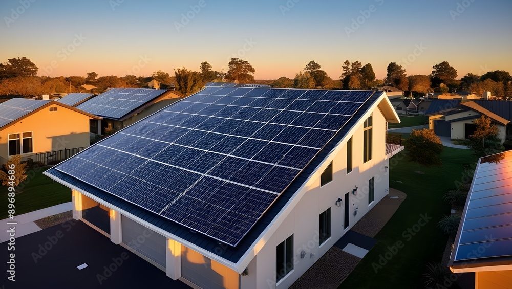 custom made wallpaper toronto digital"Modern Home with Integrated Solar Panels in Suburban Setting"