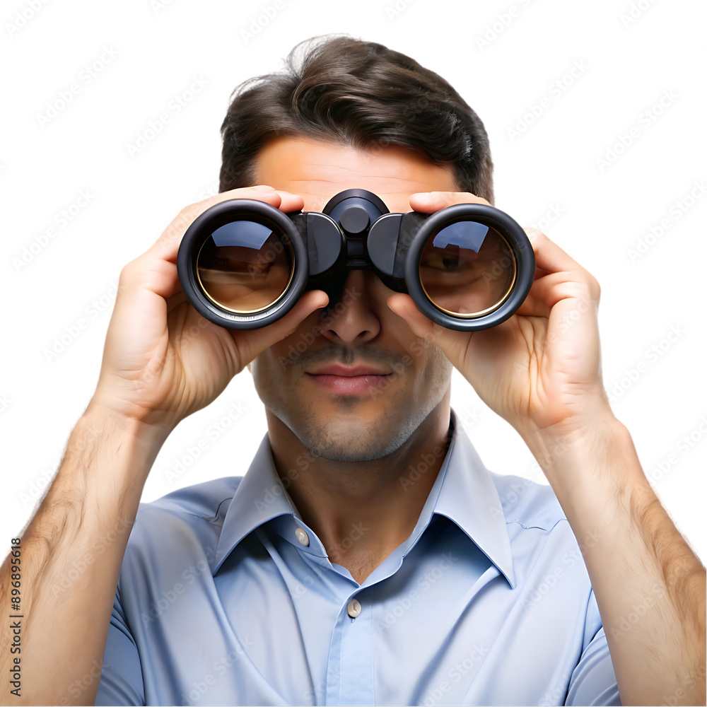 Serious businessman using binoculars Serious businessman using binoculars