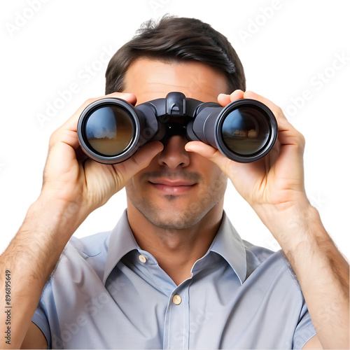 Serious businessman using binoculars