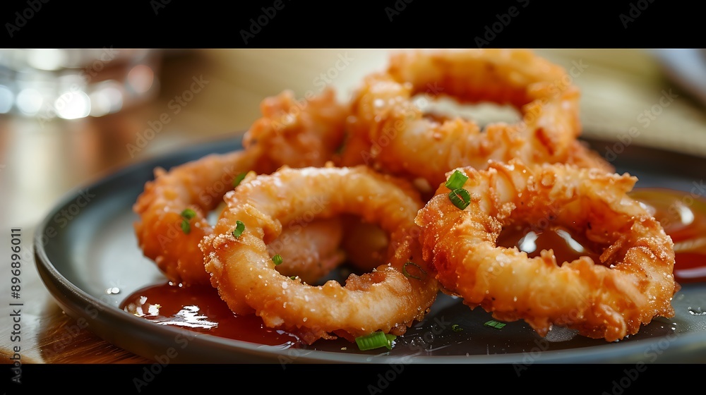 Fried squid rings with hot spicy sauce Fried squid rings with hot spicy sauce