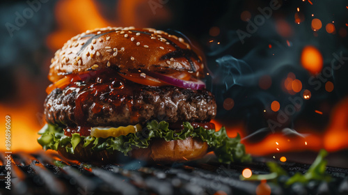 Sizzling Sensations: Stylishly Char-Grilled Burgers, created by Generative AI.