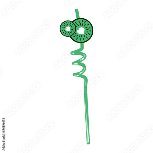 Drinking straws colored Curly Spiral Reusable Straws with Silicone Buckles drink sticks , flat doodle style colorful vector illustration isolate on white green birthday straw plastic, cocktail party.