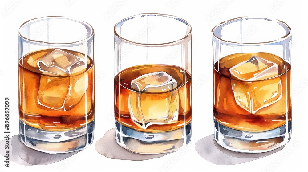 A vibrant watercolor illustration depicts a classic glass of whiskey on the rocks, celebrating the essence of fine spirits. A vibrant watercolor illustration depicts a classic glass of whiskey on the rocks, celebrating the essence of fine spirits.