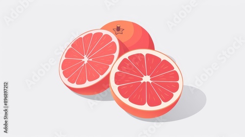 Vibrant grapefruit on a clean background showcases intricate botanical details and rich color contrast in an artistic illustration. photo