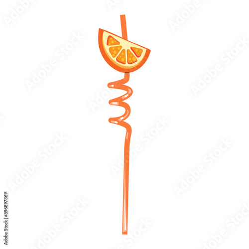 Drinking straws colored Curly Spiral Reusable Straws with Silicone Buckles drink sticks , flat doodle style colorful vector illustration isolate on white orange birthday straw plastic, cocktail party.