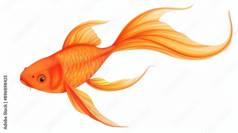 Vibrant goldfish swimming gracefully, featuring flowing fins and textured scales against a clean white backdrop. Vibrant goldfish swimming gracefully, featuring flowing fins and textured scales against a clean white backdrop.