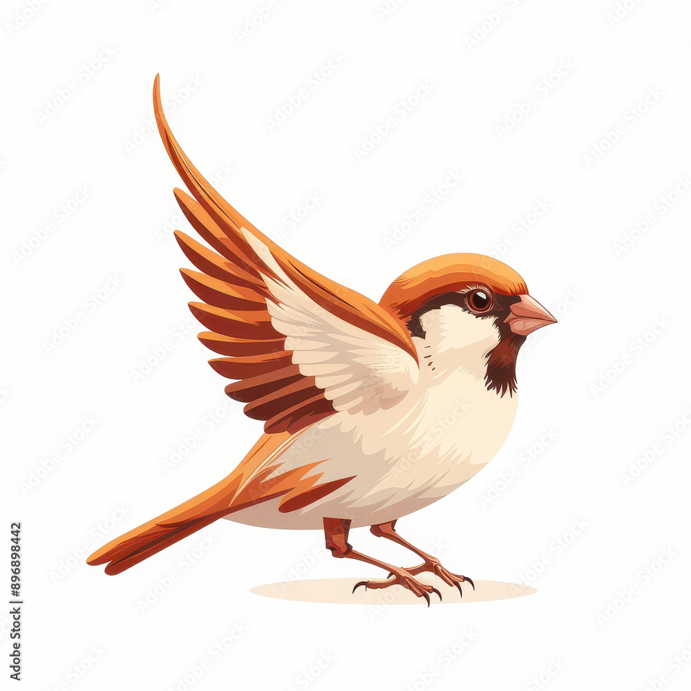 Capture the dynamic essence of sparrow birds in motion flying, standing, and showcasing their playful antics against a pure background. Capture the dynamic essence of sparrow birds in motion flying, standing, and showcasing their playful antics against a pure background.