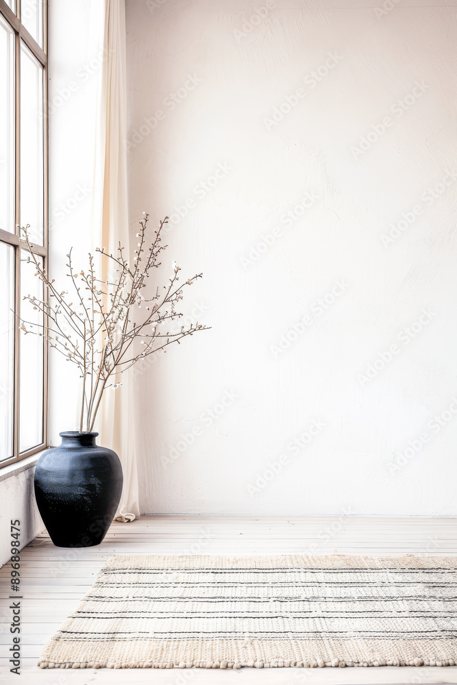 Minimalist interior design composition with Japanese or oriental minimal elements and ample copy space. Residential Real Estate interiors with minimal decor and furniture Minimalist interior design composition with Japanese or oriental minimal elements and ample copy space. Residential Real Estate interiors with minimal decor and furniture