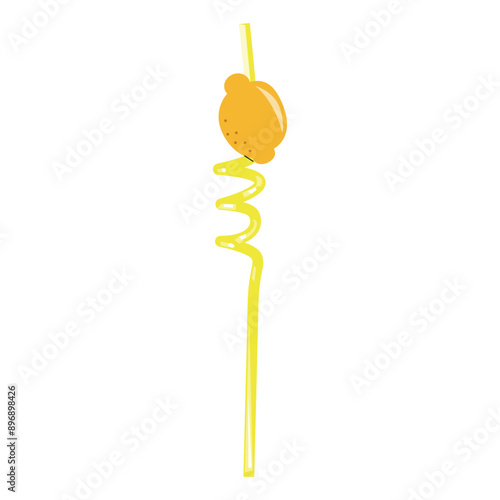 Drinking straws colored Curly Spiral Reusable Straws with Silicone Buckles drink sticks flat doodle style colorful vector illustration isolate on white yellow birthday straw plastic, cocktail party.