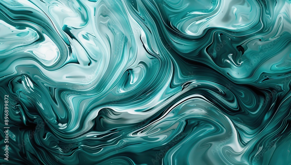 Teal and White Swirls in Fluid Acrylic Painting. Abstract Organic Shapes and Fluid Lines on White Background. Dynamic and Artistic Expression of Color and Movement. Teal and White Swirls in Fluid Acrylic Painting. Abstract Organic Shapes and Fluid Lines on White Background. Dynamic and Artistic Expression of Color and Movement.