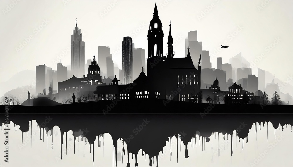 Fototapeta premium Black silhouette of a city on a white background